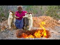 UNDERGROUND SMOKED RABBIT RECIPE | GRILLED RABBIT RECIPE | RABBIT COOKING SKILLS | village cooking