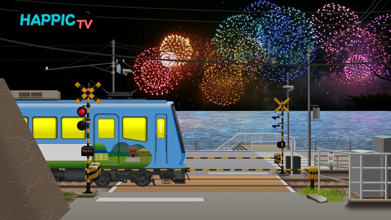 踏切アニメ】 ☆鎌倉高校前の踏切と花火大会☆ / 江ノ電