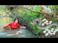 Women Found Snake and Catch Chicken at River  - Cooking Snake with Chicken for dinner dog