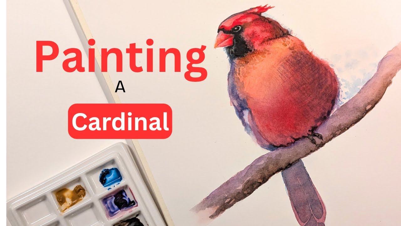Watercolor of a Cardinal on Hot Press Watercolor paper