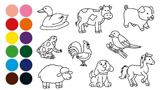 ANIMALES DE LA GRANJA aprender a dibujar y colorear para niños - Dibujar  con Beethoven, Mozart - YouTube