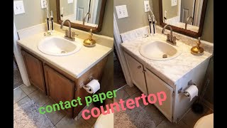 DIY Marble Contact Paper over Formica Bathroom Countertop