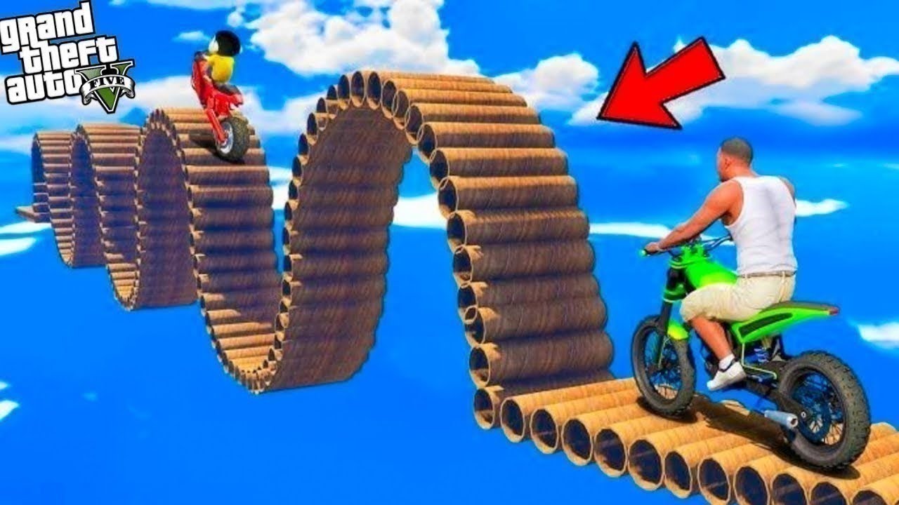 Shinchan and Franklin Tried Impossible Biggest Pipe Tunnel Bridge Parkour Challenge in GTA 5