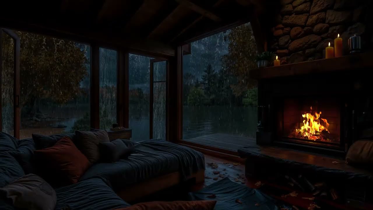 🌧️ Rainy Cabin Retreat 🏡🔥 | Calm Rain Sounds & Cozy Fireplace