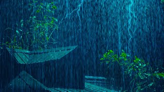 Goodbye Stress to Sleep Instantly with Thunder \& Heavy Rain on Old Metal Roof in Rainforest at Night