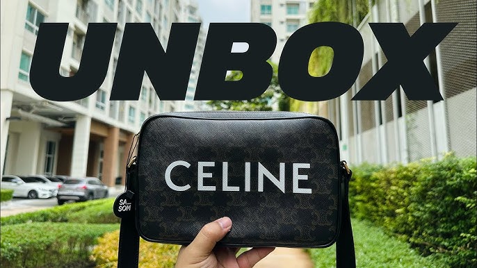 MEDIUM MESSENGER BAG IN TRIOMPHE CANVAS WITH CELINE PRINT - TAN / ECRU