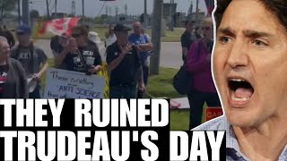 Justin Trudeau met by ANGRY PROTESTORS yesterday in Ontario