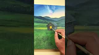 painting of a cozy little cabin 🎨🧡 | Tap for Full Video #paintingshorts #acrylicart