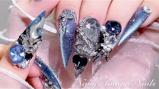 sub) Deep Mood Lace Antique Nails✨/Korean Nails / Extension nails / Nail art / Selfnails / ASMR