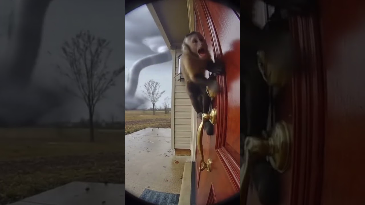 Ring Doorbell Captures Monkey Hanging On During Massive Storm