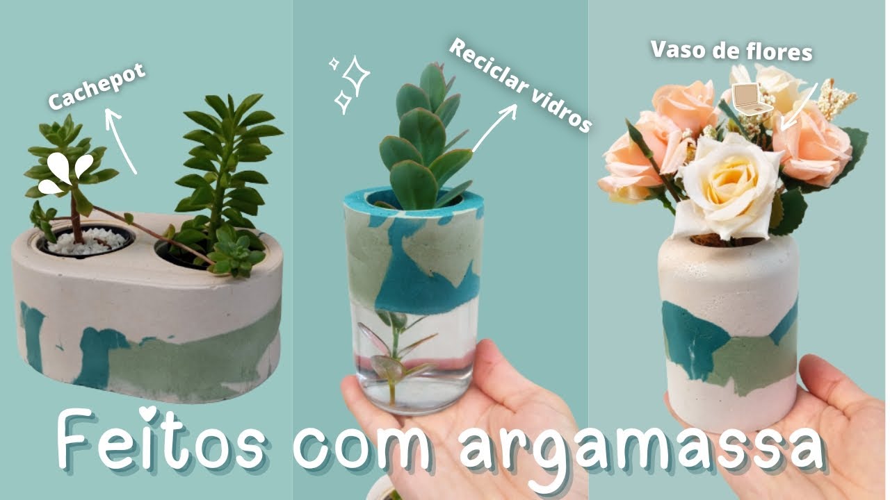 Passo a passo : vasos feitos com argamassa ! DIY reciclando potes de vidro e embalagens plasticas .