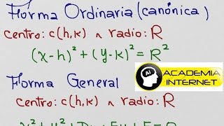Circunferencia como lugar geométrico, forma ordinaria, general, elementos