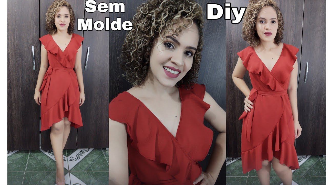 Diy- Vestido transpassado com babados e saia envelope - Sem moldes