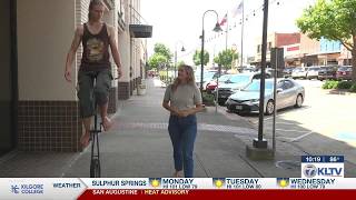 Unicycle rider turns heads around downtown Longview