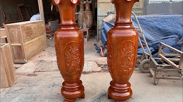 Cặp lục bình 1m6 đục tứ quý gỗ xà cừ