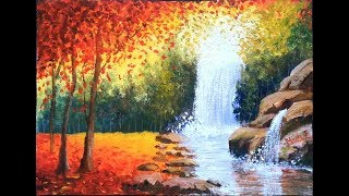 acrylic painting tutorial waterfalls