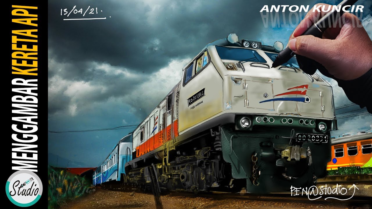 DIGITAL ART - MENGGAMBAR KERETA API DENGAN PEN TABLET HUION KAMVAS 13