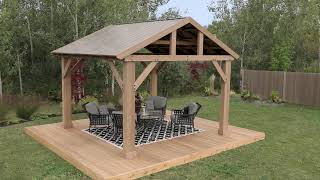 14x12 Wood Pavilion With Aluminum Roof 