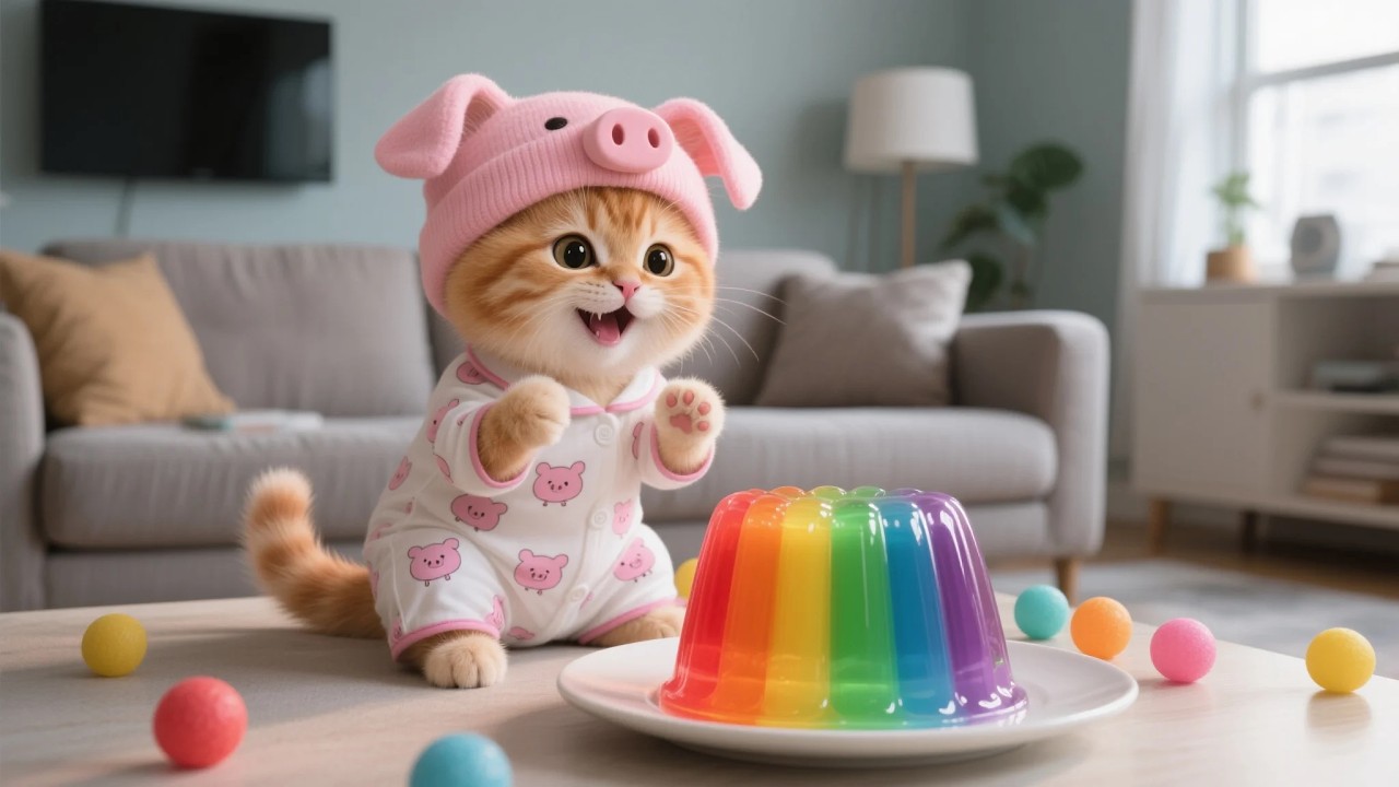 Poor Ginger Kitten Wants to Eat Jelly, Mama Cat Makes a Colorful Rainbow Jelly for Him 🐱🌈🍮