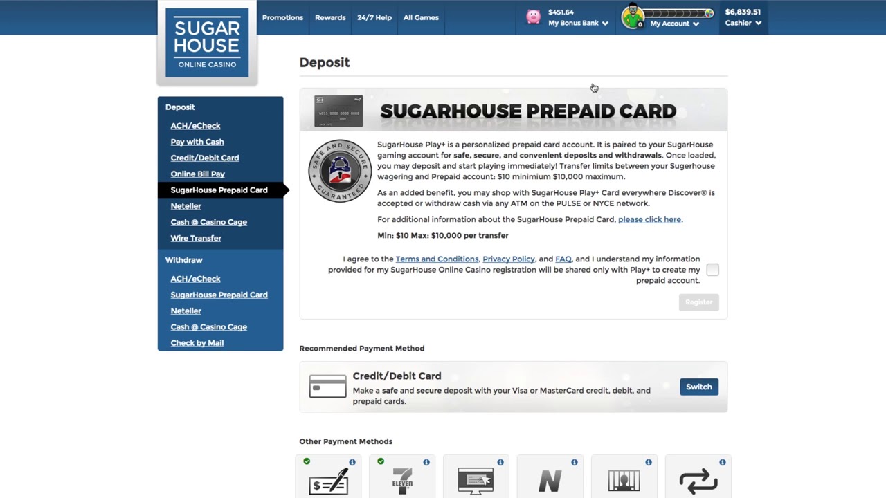 Sugarhouse Casino, How to Deposit and play