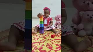 How perfectly she stacks all the cubes | Rainbow stacking cubes| 17 months old toddler