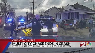 Multi-city chase ends in crash; bystander driver seriously injured