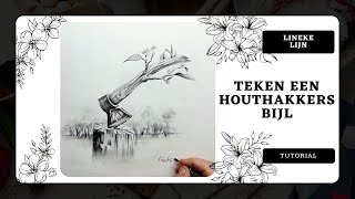 Fantasie tekening met houtskool potlood - Houthakkersbijl
