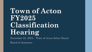 Acton Tax Classification Hearing - November 25th, 2025