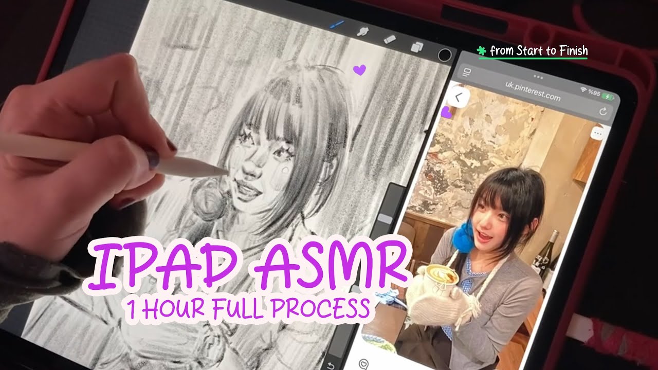 draw with me Cute Portrait🥰/ 1 hour Real Time Process / ASMR ...