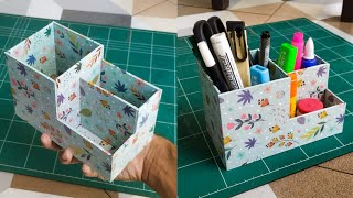 Membuat Tempat Pensil 3 Ruang - DIY Pencil Organizer