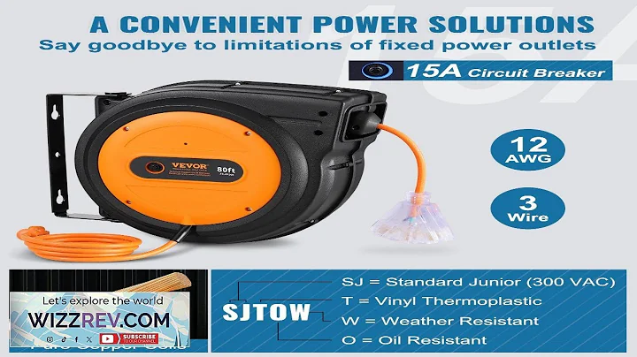 VEVOR Retractable Extension Cord Reel 80 FT Heavy Duty 12AWG 3C SJTOW Retractable
