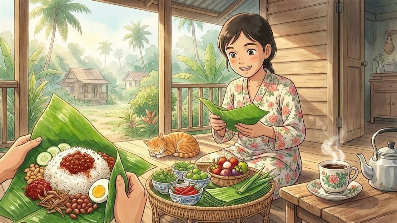 Soft Rain, Warm Nasi Lemak 🍚 | Ghibli-Style Kampung ASMR