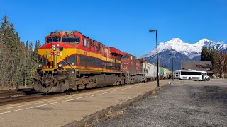 CPKC Laggan Sub - Busy day in the Rocky Mountains - CPKC Scheme 4805, KCS leading and Business Train
