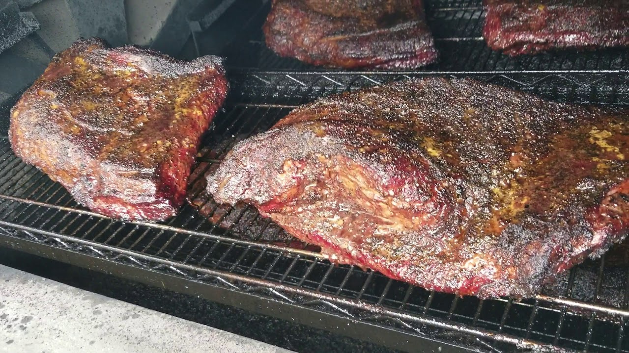 4 hrs in 10 Prime Brisket Texas Style on rotisserie smoker YouTube