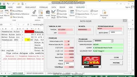 39 Menguji Coding Tombol Posting Nota Kasir Part 1 VBA Excel Aplikasi Pembayaran Rekening Air