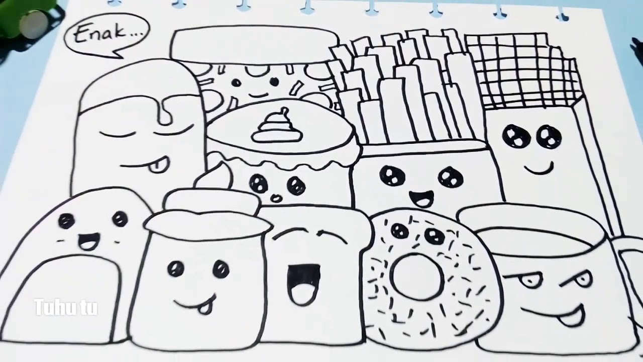 Gampang gambarnya | Cute doodle art food simple | Cara gampang