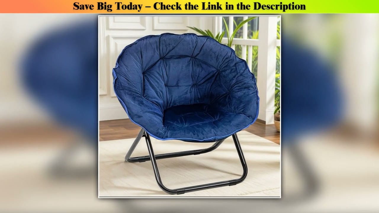 Review Grezone Round Foldable Saucer Chair Moon Chair with Metal Frame for Bedroom