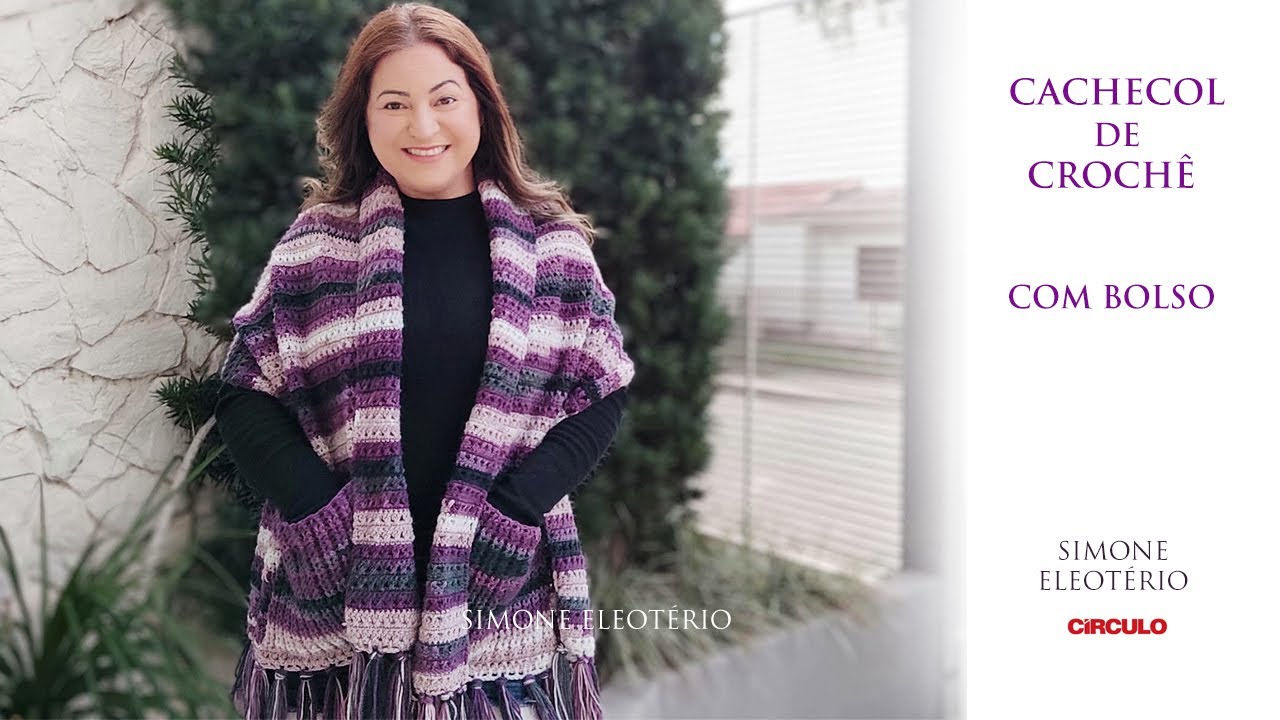 Cachecol de Crochê com Bolso passo a passo