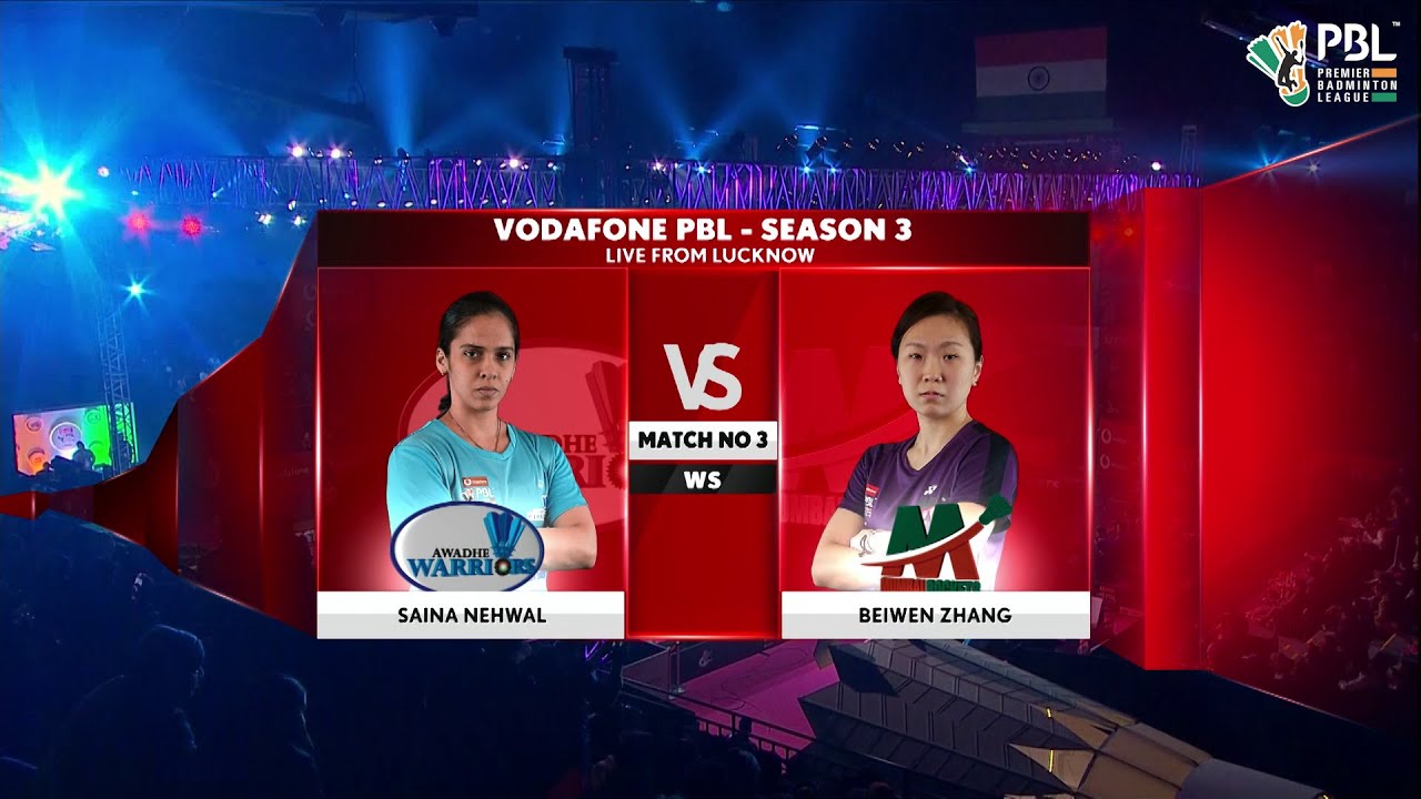 Saina Nehwal fighting it out against Beiwen Zhang in an incredible Womens Singles match