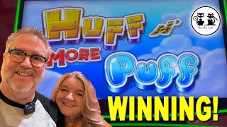 WINNING ON HUFF N MORE PUFF! PLUS NEW VERSION EMPRESSES VS. EMPERORS SLOT MACHINE BY IGT!
