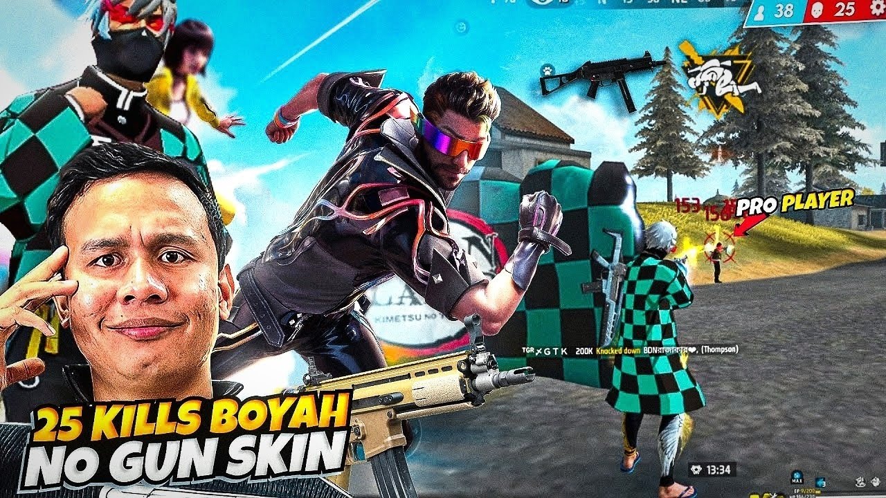 No Gun Skin 😲 25 Kills Op 1 Vs 4 Gameplay 😈🌎 | Free Fire Solo Vs Squad ...