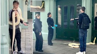 Watch : Man takes 12-ft python for a ‘walk’ to city centre, leaves shoppers terrified