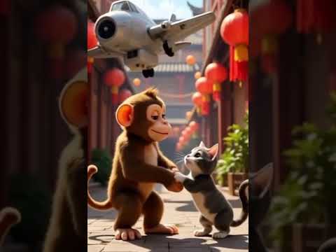 Funny monkey and his cat friend, wanna know what happened?🤣#shorts