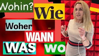 картинка: ВОПРОСИТЕЛЬНЫЕ слова в немецком языке: WAS? Wo? Wann? Wie?