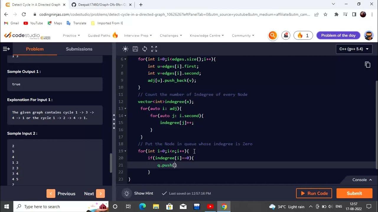Detect cycle in a directed graph using topological sort bfs dfs