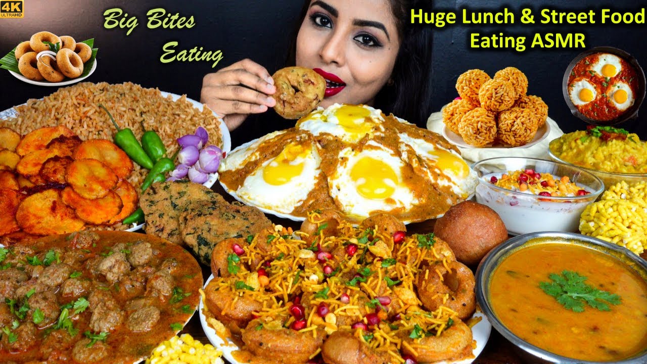 Eating Masala Puri,Fried rice,Egg Poach,Sambar Rice,Dahi Vada | South Indian Food ASMR Eating Video