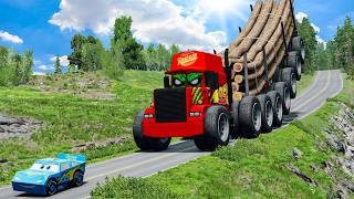 Giant LOGS DUMP MACK TRUCK VS Cars Lightning McQueen Escape Monster Beamng.Drive screenshot 3
