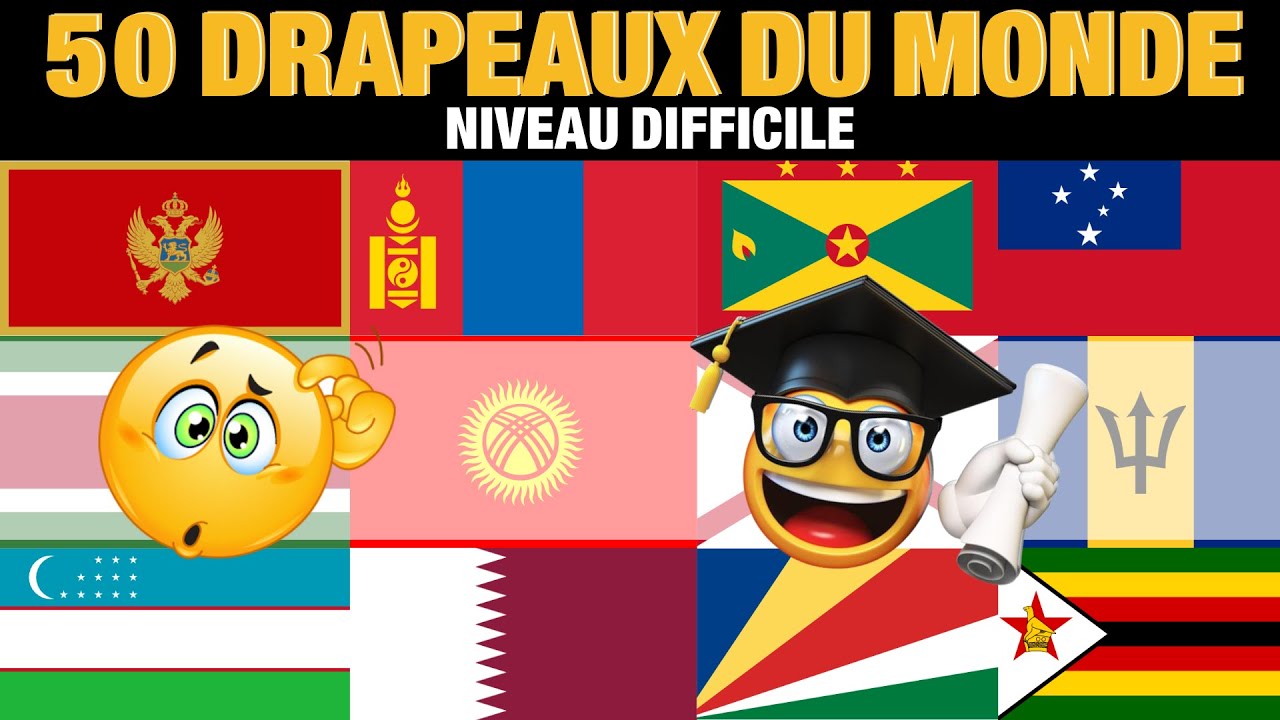 QUIZ GÉOGRAPHIE - 50 DRAPEAUX NIVEAU DIFFICILE - TESTER VOS CONNAISSANCES
