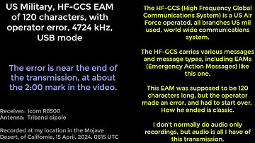 US military, HFGCS, 120 character EAM with unusual error, 4724 kHz, USB, 15 April, 2024, 0615 UTC