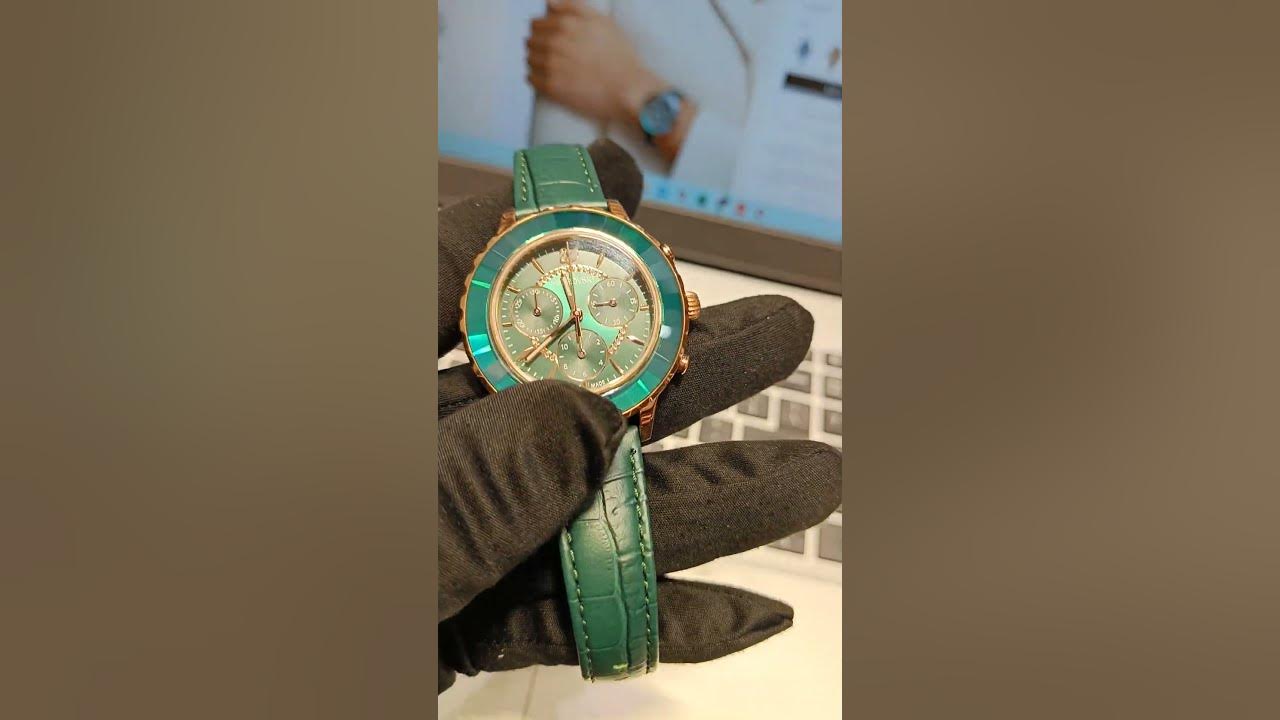 Swiss Made, Chrono YouTube strap,Green Lux - #swarovskiwatch Swarovski 5452498 Octea watch #swarovski Leather